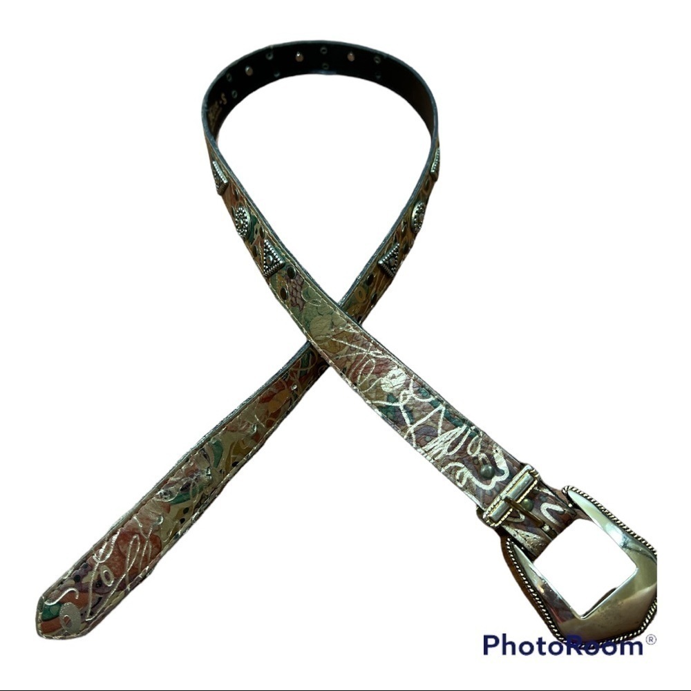 Elite Abstract Print Belt with Silver Tone Accents Sz Small - Picture 3 of 11